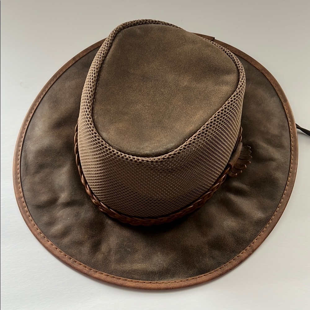 Brown Leather‎ Outback Hat with Wide Brim Sun Hat Breeze